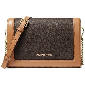 Michael Kors Jet Set Chain Logo Flap Crossbody Bag Brown